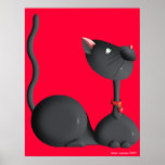 Kitty Looking Up on Red Poster