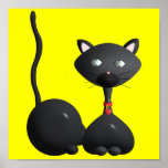 Kitty with red heart colllar on Yellow Poster