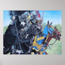 Knights on horses historic realist art poster