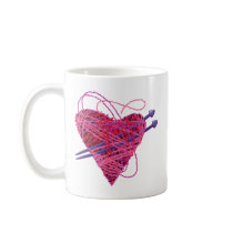 kniting pink heart mug