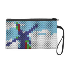 Knitted Dutch windmill on a field Wristlet Clutch