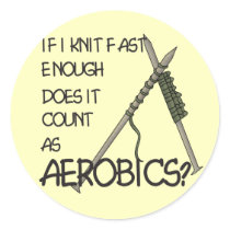 Knitting Aerobics Round Stickers