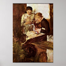 Knitting End Girl On The Bench By Leibl Wilhelm Posters