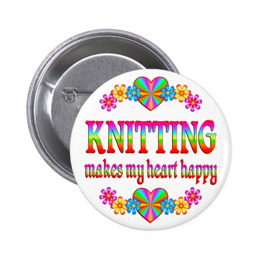 Knitting Heart Happy Pinback Buttons