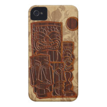 Koa Wood Tiki Sun Surfboard iPhone 4 Cases