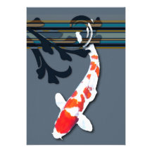 Kohaku Koi in Decorative Pond Plants Personalized Invitation