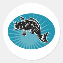koi carp fish retro round sticker