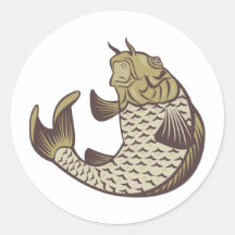 koi carp fish swimming up round stickers
