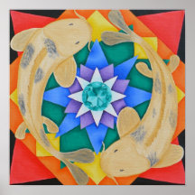 Koi Fish and Lotus Poster