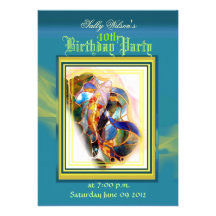 Koi Fish Blue and Gold Birthday Party Invitation