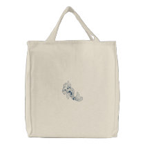 Koi fish embroidered reusable canvas tote bag