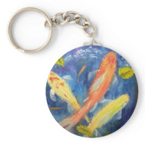 Koi Fish Swimming in Pond Keychains