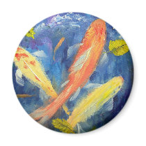 Koi Fish Swimming in Pond Fridge Magnets