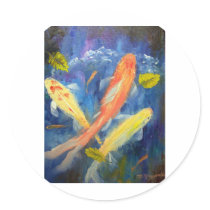 Koi Fish Swimming in Pond Round Sticker
