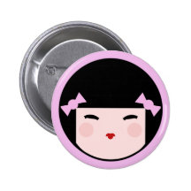 Kokeshi Doll Face Button Badges
