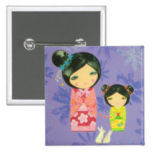 Kokeshi Doll - Love Binds Us Together Pinback Button