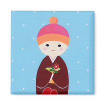 Kokeshi Doll with Camellia Magnets