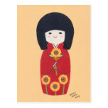Kokeshi Doll with Sunflower Post Card