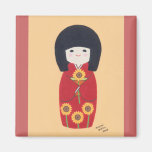 Kokeshi Doll with sunflower Refrigerator Magnet