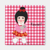 Kokeshi Girl with her Puppy Magnet