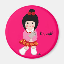 Kokeshi Girl with her Puppy Refrigerator Magnets