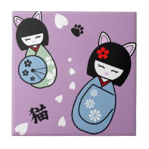 Kokeshi Kitty Ceramic Tile