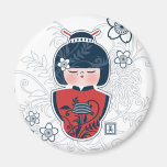 kokeshi navy white red fridge magnet
