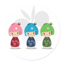 Kokeshi Triplets Sticker