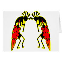 Kokopeli jumeau avec des plumes carte de vœux