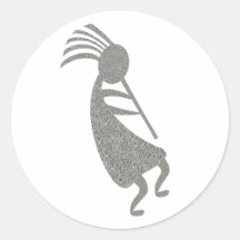 Kokopelli Grey Coloured Round Sticker