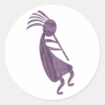 Kokopelli Purple Coloured Round Stickers