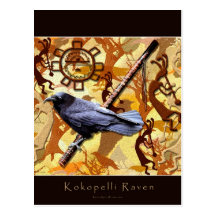 KOKOPELLI RAVEN Native American Art-style Series Post Card