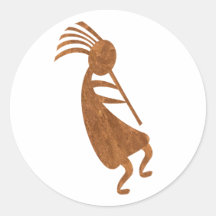 Kokopelli Rust Colour Round Sticker