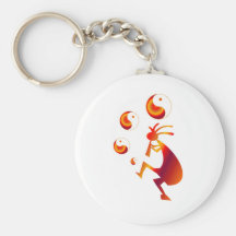 Kokopelli with Red Yin Yang Keychains