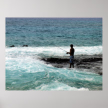 Kona shoreline man fishing print