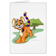 Kougra orange aventureux sur l'île de mystère carte de vœux