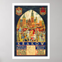 Krakow Poland Vintage Travel Poster