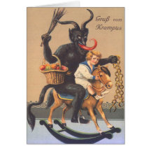Krampus Riding Hobbyhorse With Boy Card