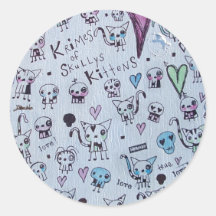 Krimes of Skullys & KIttens Round Stickers