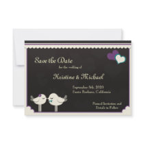 Kris Violet Teal Love Birds Save the Date Personalized Invitation