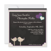 Kris Violet Teal Love Birds Wedding Invite