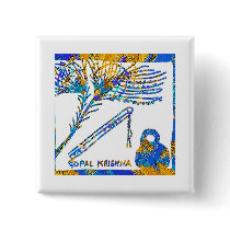 Krishna - Flute, Peacock Feather n Buttermilk Pin