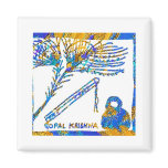 Krishna - Flute, Peacock Feather n Buttermilk magnets