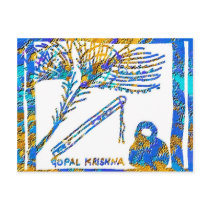 Krishna - Flute, Peacock Feather n Buttermilk Postcard