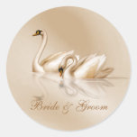 KRW Custom Graceful Swans Wedding Round Stickers