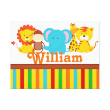 KRW Custom Name Baby Safari - Jungle Nursery Print Stretched Canvas Print