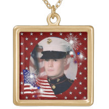 KRW Custom Red Patriotic Photo Frame Necklace