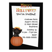 KRW Cute Black Cat Custom Halloween Invitation