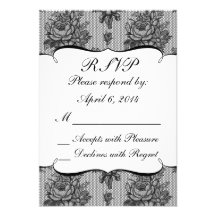 KRW French Black Lace Custom Wedding RSVP Custom Announcement