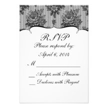 KRW French Black Lace Header Custom Wedding RSVP Invites